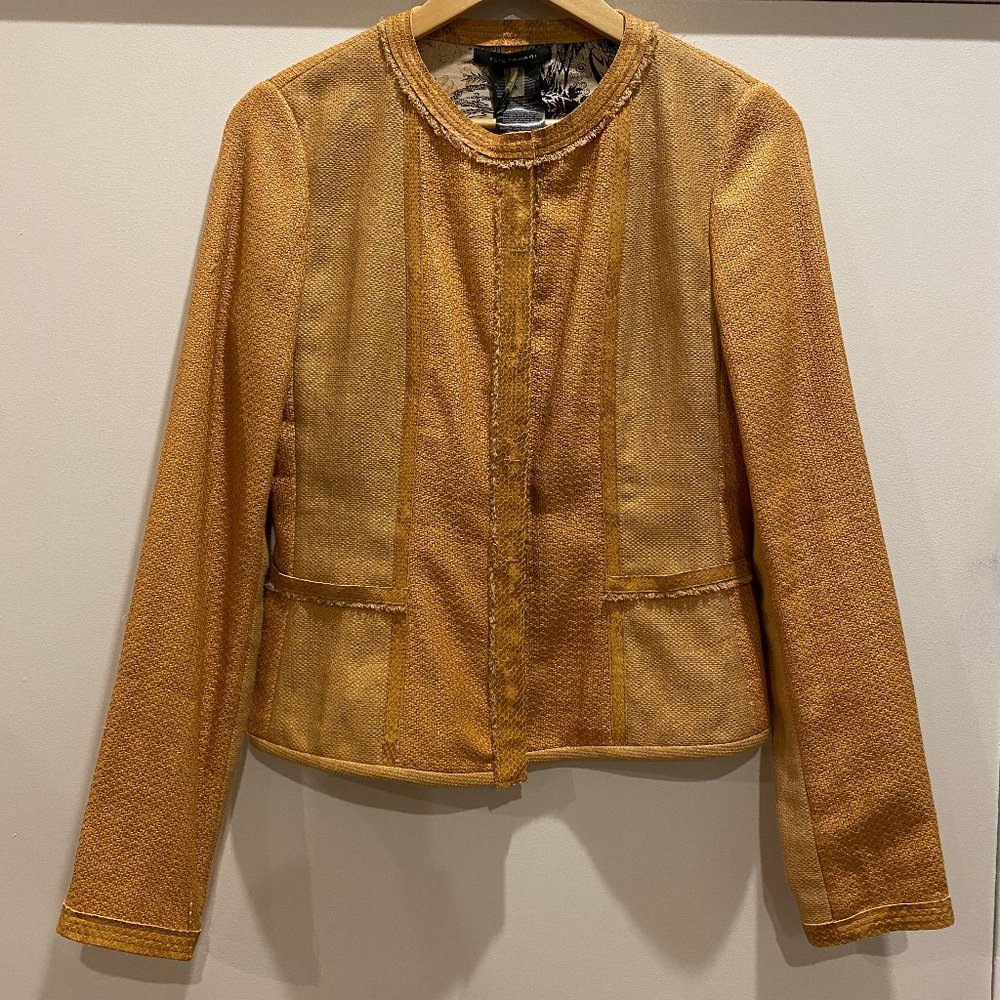 Elie Tahari Womens Tweed/Leather Reversible Jacket